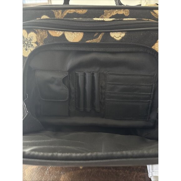 Vintage 14 x 14 x 8”Rolling Travel  Duffle Luggage Black Hibiscus Hawaii Floral - Picture 9 of 16